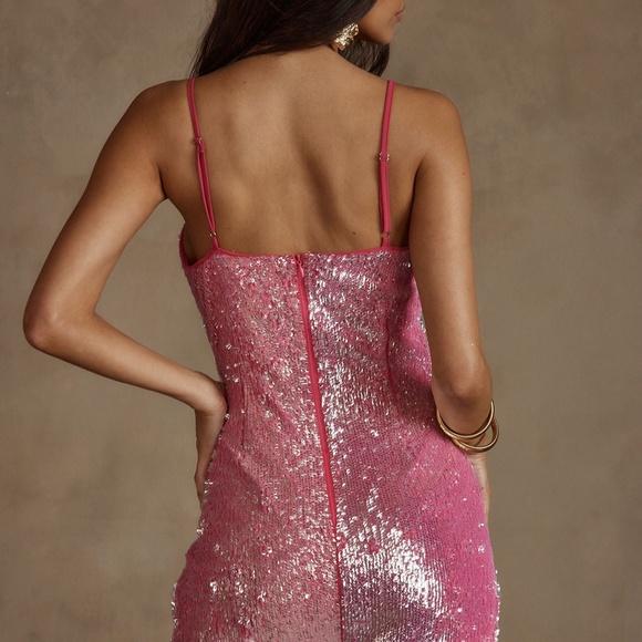 12th Tribe Charlotte Pink Sequin Mini Dress Size L - Picture 3 of 3